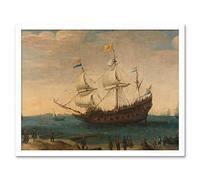 Artery8 Vroom Mauritius East Indiamen Ships Coast Painting Art Print Framed Poster Wall Decor 12x16 inch