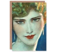 Artery8 W T Benda Art Card Face of Blonde with Earrings Painting Artery8 Multicolor