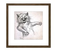 Artery8 Wain Caught Keep Your Mouth Shut Cat 8X8 Inch Square Wooden Framed Wall Art Print Picture with Mount in Brown Artery8 Brown