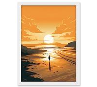 Artery8 Walk into the Sunset Sand Beach Coastal Landscape Artwork Framed A3 Wall Art Print