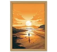 Artery8 Walk into the Sunset Sand Beach Coastal Landscape Artwork Framed A3 Wall Art Print