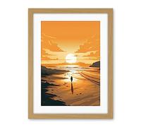 Artery8 Walk into the Sunset Sand Beach Coastal Landscape Artwork Framed Wall Art Print 18X24 Inch