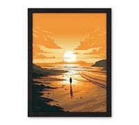 Artery8 Walk into the Sunset Sand Beach Coastal Landscape Artwork Framed Wall Art Print 18X24 Inch