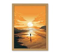 Artery8 Walk into the Sunset Sand Beach Coastal Landscape Artwork Framed Wall Art Print 18X24 Inch