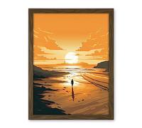 Artery8 Walk into the Sunset Sand Beach Coastal Landscape Artwork Framed Wall Art Print 18X24 Inch