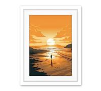 Artery8 Walk into the Sunset Sand Beach Coastal Landscape Artwork Framed Wall Art Print 18X24 Inch