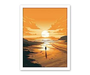 Artery8 Walk into the Sunset Sand Beach Coastal Landscape Artwork Framed Wall Art Print 18X24 Inch