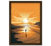 Artery8 Walk into the Sunset Sand Beach Coastal Landscape Artwork Framed Wall Art Print A4