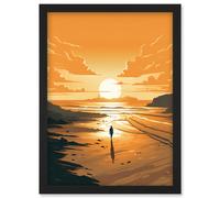 Artery8 Walk into the Sunset Sand Beach Coastal Landscape Artwork Framed Wall Art Print A4