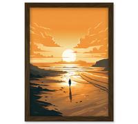 Artery8 Walk into the Sunset Sand Beach Coastal Landscape Artwork Framed Wall Art Print A4
