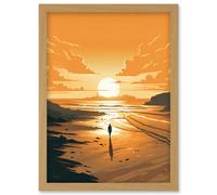 Artery8 Walk into the Sunset Sand Beach Coastal Landscape Artwork Framed Wall Art Print A4