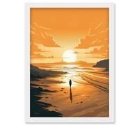 Artery8 Walk into the Sunset Sand Beach Coastal Landscape Artwork Framed Wall Art Print A4