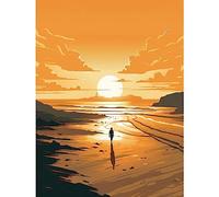 Artery8 Walk into the Sunset Sand Beach Coastal Landscape Extra Large XL Wall Art Poster Print