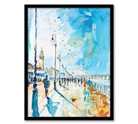 Artery8 Walk on the Promenade Watercolour Painting Living Room Artwork Framed Wall Art Print A4