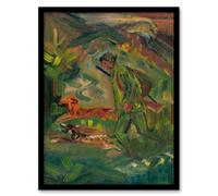 Artery8 Walking Hunter Huntsman With Dogs Kubincan Framed Wall Art Print in Green | Size: A4 Artery8 Green A4