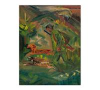Artery8 Walking Hunter Huntsman With Dogs Kubincan Wall Art Poster Print in Green | Size: W12" x H16" Artery8 Green W12" x H16"