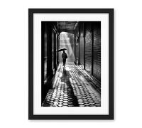 Artery8 Walking Through the Alley Black and White Photo Artwork Framed Wall Art Print 18X24 Inch