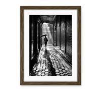 Artery8 Walking Through the Alley Black and White Photo Artwork Framed Wall Art Print 18X24 Inch