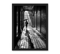 Artery8 Walking Through the Alley Black and White Photo Artwork Framed Wall Art Print 18X24 Inch