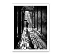 Artery8 Walking Through the Alley Black and White Photo Artwork Framed Wall Art Print 18X24 Inch