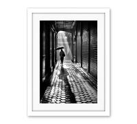 Artery8 Walking Through the Alley Black and White Photo Artwork Framed Wall Art Print 18X24 Inch