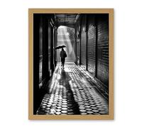 Artery8 Walking Through the Alley Black and White Photo Artwork Framed Wall Art Print 18X24 Inch