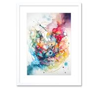 Artery8 Wall Art Abstract Multicolour Splatter Paint Watercolour Framed 9X7" in White | Size: W7" x H9" Artery8 White W7" x H9"