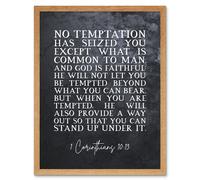 Artery8 Wall Art Print 1 Corinthians 10:13 He will Not Let You Be Tempted Christian Bible Verse Quote Scripture Typography Art Framed Artery8 Light Oak W12" x H16"