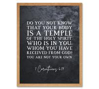 Artery8 Wall Art Print 1 Corinthians 6:19 Your Body is a Temple of the Holy Spirit Christian Bible Verse Quote Scripture Typography Art Framed Artery8 Light Oak W12" x H16"