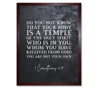 Artery8 Wall Art Print 1 Corinthians 6:19 Your Body is a Temple of the Holy Spirit Christian Bible Verse Quote Scripture Typography Art Framed Artery8 Brown W12" x H16"