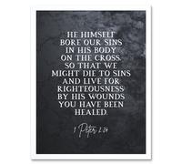 Artery8 Wall Art Print 1 Peter 2:24 He Himself Bore Our Sins Christian Bible Verse Quote Scripture Typography Art Framed in White | Size: W12" x H16" Artery8 White W12" x H16"