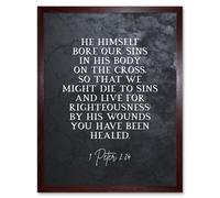 Artery8 Wall Art Print 1 Peter 2:24 He Himself Bore Our Sins Christian Bible Verse Quote Scripture Typography Art Framed in Brown | Size: W12" x H16" Artery8 Brown W12" x H16"