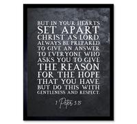Artery8 Wall Art Print 1 Peter 3:15 Set Apart Christ As Lord Christian Bible Verse Quote Scripture Typography Art Framed in Black | Size: W12" x H16" Artery8 Black W12" x H16"