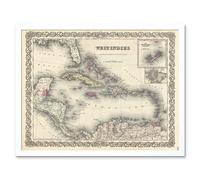 Artery8 Wall Art Print 1855 Colton Vintage Detailed Map The West Indies Bermuda Islands Art Framed in White | Size: W12" x H16" Artery8 White W12" x H16"