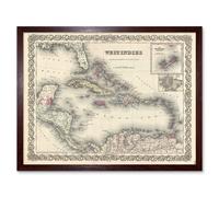 Artery8 Wall Art Print 1855 Colton Vintage Detailed Map The West Indies Bermuda Islands Art Framed in Brown | Size: W12" x H16" Artery8 Brown W12" x H16"