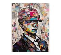 Artery8 Wall Art Print 1920s Fashion Collage Artwork Upcycled Newspaper Boy Young Man Portrait Vibrant Colourful Bold Pop Art Modern Painting Poster Artery8 Multicolor W12" x H16"
