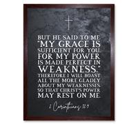 Artery8 Wall Art Print 2 Corinthians 12:9 Made Perfect in Weakness Christs Power Rests in Me Christian Bible Verse Quote Scripture Typography Art Artery8 Brown W12" x H16"