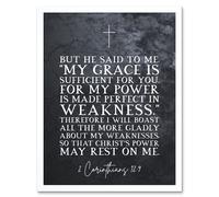 Artery8 Wall Art Print 2 Corinthians 12:9 Made Perfect in Weakness Christs Power Rests in Me Christian Bible Verse Quote Scripture Typography Art Artery8 White W12" x H16"