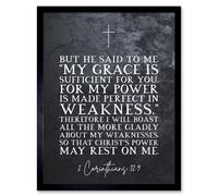 Artery8 Wall Art Print 2 Corinthians 12:9 Made Perfect in Weakness Christs Power Rests in Me Christian Bible Verse Quote Scripture Typography Art Artery8 Black W12" x H16"