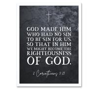 Artery8 Wall Art Print 2 Corinthians 5:21 God Made Him Who Had No Sin Christian Bible Verse Quote Scripture Typography Art Framed | Size: W12" x H16" Artery8 White W12" x H16"