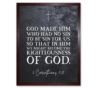Artery8 Wall Art Print 2 Corinthians 5:21 God Made Him Who Had No Sin Christian Bible Verse Quote Scripture Typography Art Framed | Size: W12" x H16" Artery8 Brown W12" x H16"