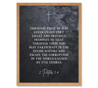 Artery8 Wall Art Print 2 Peter 1:4 He Has Given us Great & Precious Promises Escape Corruption Christian Bible Verse Quote Scripture Typography Art Artery8 Light Oak W12" x H16"