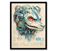 Artery8 Wall Art Print 21st Century Weapon Robot Hybrid Secret Military Schematic Blue Futuristic Complex Arcane Manuscript Gift For Him Man Cave Art Artery8 Black A4