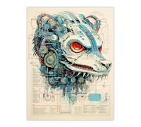 Artery8 Wall Art Print 21st Century Weapon Robot Hybrid Secret Military Schematic Blue Futuristic Complex Arcane Manuscript Gift For Him Man Cave Artery8 Multicolor W24" x H32"