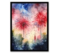 Artery8 4th July Independence Day Fireworks USA Artwork Framed Wall Art Print A4