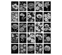 Wall Art Print 50 Pcs Flower Floral Aesthetic Black White Collage Kit s A6 Set Pack 15x10 cm (6x4") Wall Home Student Boy Girl Teen Room Elegant Artery8 Black One Size