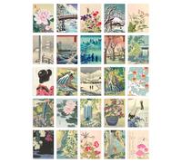 Artery8 Wall Art Print 50 Pcs Japan Aesthetic Collage Kit Ukiyo-e Woodblock s A6 Set Pack 15x10 cm (6x4") Room Decor Poster Collection Artery8 Multicolor 15x10 cm
