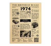 Artery8 Wall Art Print 50th Birthday Age Anniversary Newspaper Aesthetic Born in 1974 in Medium Beige | Size: W12" x H16" Artery8 Medium Beige W12" x H16"