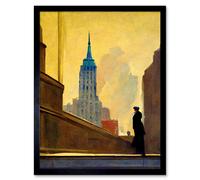 Artery8 Wall Art Print 5th Avenue New York At Sunrise Watercolour Painting Art Framed in Black | Size: W12" x H16" Artery8 Black W12" x H16"