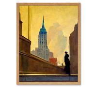 Artery8 Wall Art Print 5th Avenue New York At Sunrise Watercolour Painting Art Framed in Light Oak | Size: W12" x H16" Artery8 Light Oak W12" x H16"